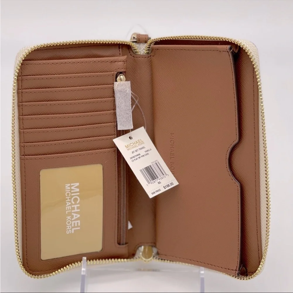 Michael Kors JST LG Flat MF Phone Case Wallet Vanilla/Brown